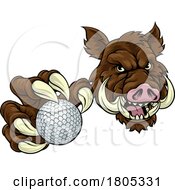 Poster, Art Print Of Boar Wild Hog Razorback Warthog Pig Golf Mascot
