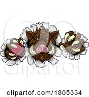 Poster, Art Print Of Boar Wild Hog Razorback Warthog Pig Cricket Mascot