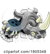 Poster, Art Print Of Rhino Rhinoceros Bowling Cartoon Sports Mascot