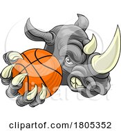 Poster, Art Print Of Rhino Rhinoceros Basketball Cartoon Sports Mascot