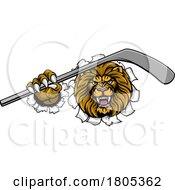 Poster, Art Print Of Lion Ice Hockey Player Cartoon Sports Mascot