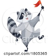 Raccoon With A Red Flag