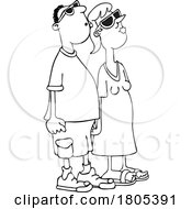 Cartoon Black And White Couple Watching An Eclipse