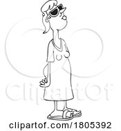 Cartoon Black And White Woman Watching An Eclipse