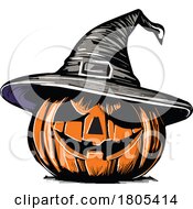 Poster, Art Print Of Halloween Jackolantern With A Witch Hat