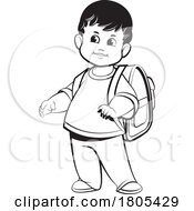 Black And White School Boy With A Backpack