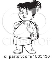 Poster, Art Print Of Black And White School Girl With A Backpack