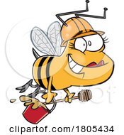 Cartoon Happy Female Worker Bee Flying With A Pail Of Honey