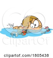 Poster, Art Print Of Cartoon Boy Swimming In Polluted Water
