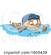 Cartoon Girl Swimming In Polluted Water by toonaday