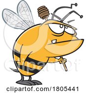 Cartoon Tough Guard Bee With A Honey Dipper by toonaday
