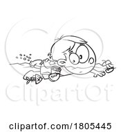 Poster, Art Print Of Cartoon Black And White Boy Swimming In Polluted Water