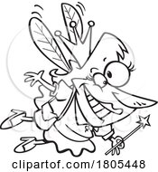 Cartoon Black And White Flying Tooth Fairy
