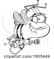 Poster, Art Print Of Cartoon Black And White Happy Female Worker Bee Flying With A Pail Of Honey