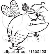 Cartoon Black And White Tough Guard Bee With A Honey Dipper