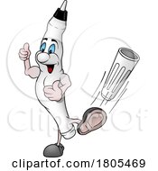 Cartoon White Marker Mascot Kicking A Cap