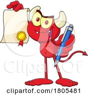Cartoon Devil Holding A Pen To Sign An Agreement by Hit Toon