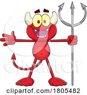 Cartoon Devil Holding A Trident And Welcoming by Hit Toon