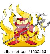Cartoon Devil With A Pitchfork Over Flames