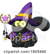 Poster, Art Print Of Cartoon Halloween Witch Cat Holding A Magic Wand
