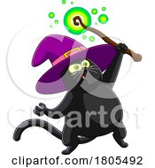 Cartoon Halloween Witch Cat Using A Magic Wand