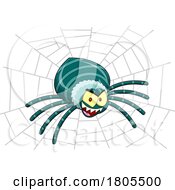 Poster, Art Print Of Cartoon Halloweens Spider Grinning On Its Web