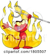 Cartoon Devil With A Pitchfork Over Flames by Hit Toon