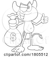Cartoon Black And White Devil Holding Out A Money Bag