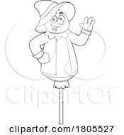 Cartoon Black And White Halloween Scarecrow Waving by Hit Toon