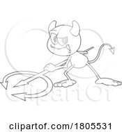 Cartoon Black And White Devil Threatening With A Pitchfork