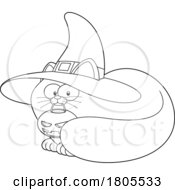 Poster, Art Print Of Cartoon Black And White Halloween Witch Cat Cuddling With A Jackolantern