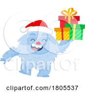 Poster, Art Print Of Cartoon Yeti Abominable Snowman With Christmas Gifts