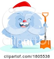 Poster, Art Print Of Cartoon Christmas Yeti Abominable Snowman Shoveling Snow