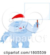 Poster, Art Print Of Cartoon Christmas Yeti Abominable Snowman With A Sign