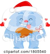 Poster, Art Print Of Cartoon Christmas Yeti Abominable Snowman With A Gift Of Meat