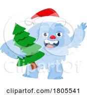 Poster, Art Print Of Cartoon Christmas Yeti Abominable Snowman Carrying A Tree