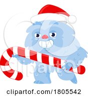 Poster, Art Print Of Cartoon Christmas Yeti Abominable Snowman With A Candy Cane