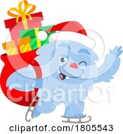 Poster, Art Print Of Cartoon Yeti Abominable Snowman Santa Ice Skating With Gifts