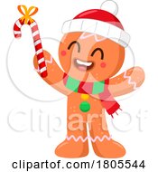 Cartoon Christmas Gingerbread Man Cookie Holding A Candycane by Hit Toon