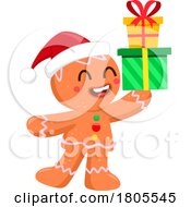 Cartoon Christmas Gingerbread Man Cookie Holding Gifts