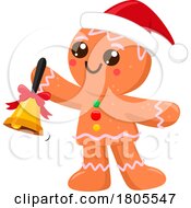 Poster, Art Print Of Cartoon Christmas Gingerbread Man Cookie Ringing A Bell