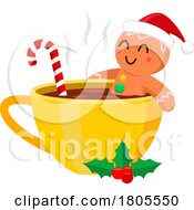 Poster, Art Print Of Cartoon Christmas Gingerbread Man Soaking In A Beverage