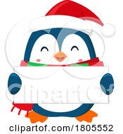 Poster, Art Print Of Cartoon Christmas Penguin Holding A Sign