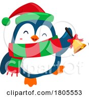 Poster, Art Print Of Cartoon Christmas Penguin Ringing A Bell