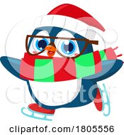 Cartoon Christmas Penguin Ice Skating