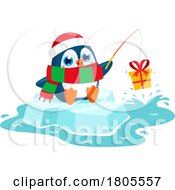 Poster, Art Print Of Cartoon Christmas Penguin Fishing For Gifts