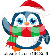 Cartoon Christmas Penguin Waving