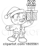 Cartoon Black And White Christmas Gingerbread Man Cookie Holding Gifts by Hit Toon