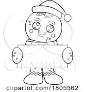 Poster, Art Print Of Cartoon Black And White Christmas Gingerbread Man Cookie Holding A Sign
