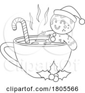 Poster, Art Print Of Cartoon Black And White Christmas Gingerbread Man Soaking In A Beverage